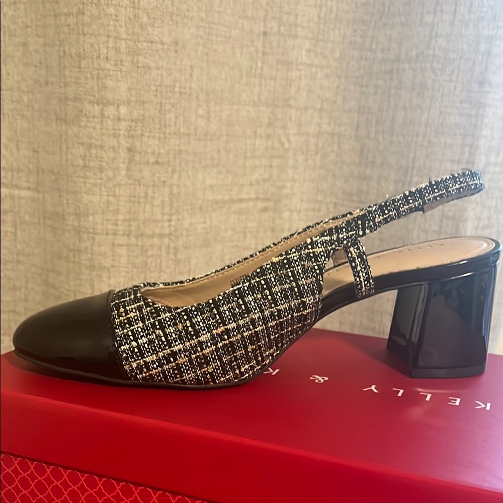 Kelly & Katie Black Multi Tweed sling back Heels